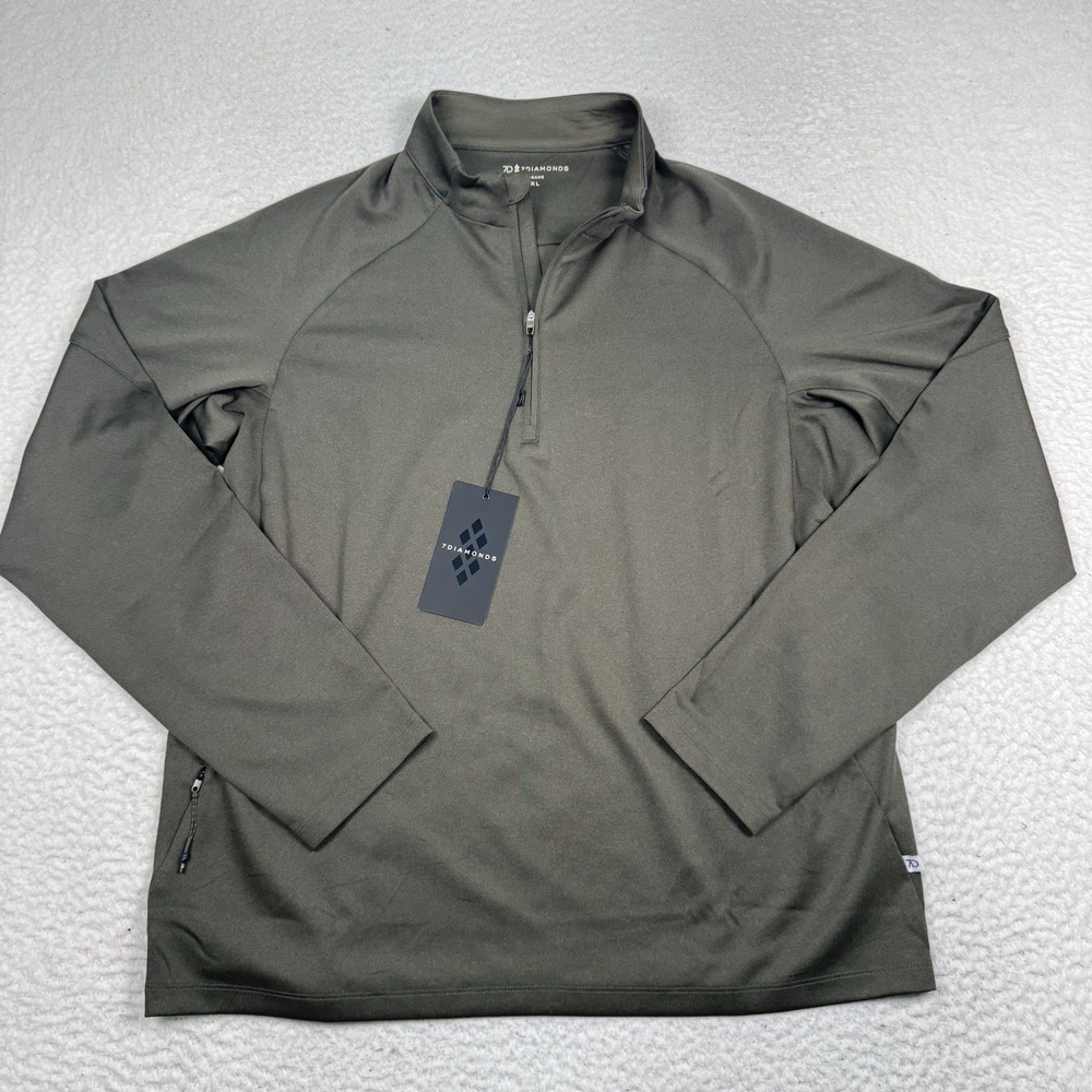 7 Diamonds A Game 1/4 Zip Pullover Mens XL Olive Green Double-Knit